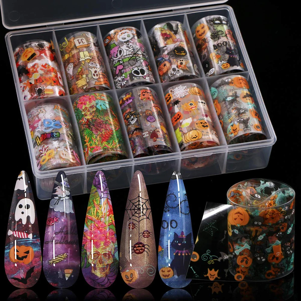 Hot 10 Sheets Halloween Star Sky Nail Art Foil Transfer Sticker Shiny Manicure Decor