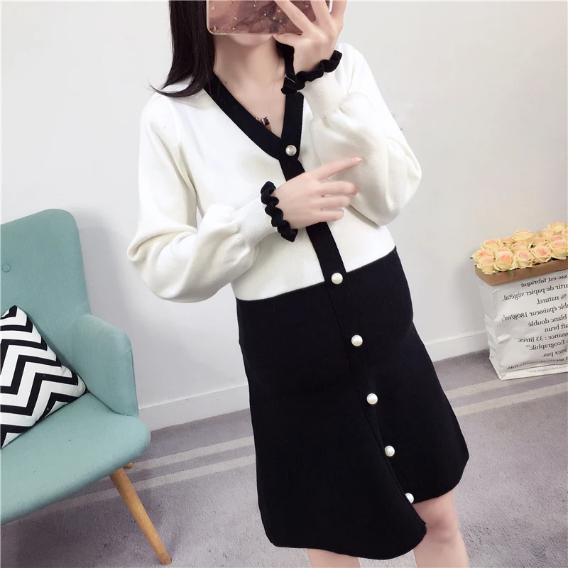 winter fashion maternity dress large size tide mom Korean version of the knit dress new sweater