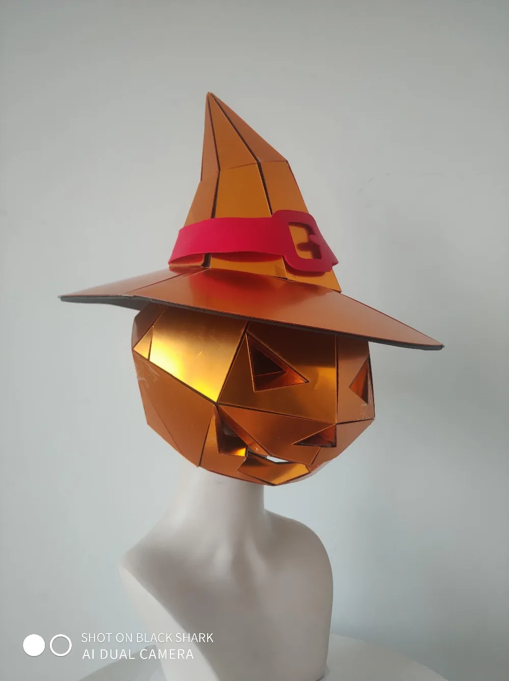 Halloween Wizard Hat Golden Mirror Pumpkin Headgear Helmet nightclub party evening cosplay prop future technology mask