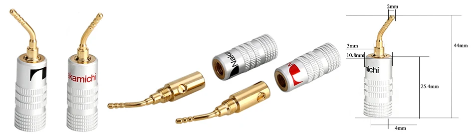 2pcs-4mm Banana Connector Gold-Plated For Video Speaker Adapter Audio Banana Plugs Wire Cable Connectors Binding Post2001