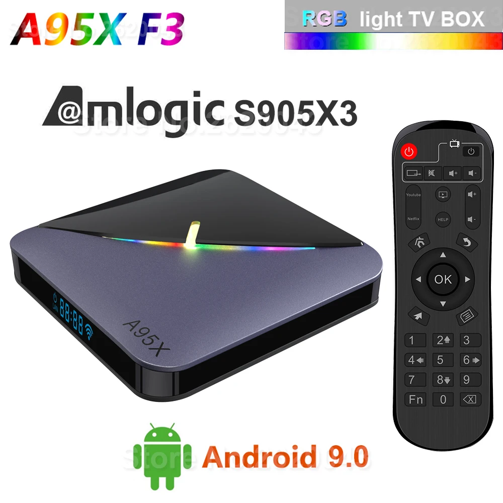 ТВ-приставка A95X F3 с RGB светильник Amlogic S905X3 Android 9 0 4 Гб ОЗУ 32 64 ПЗУ Wi-Fi Bluetooth 4K 8K 60 fps UHD 2