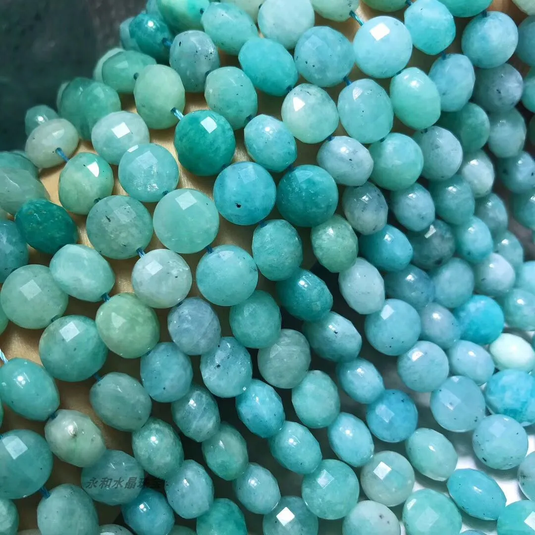 

Amazonite green loose beads faceted coin 6*10mm 38CM for DIY jewelry making FPPJ wholesale beads nature gem stone