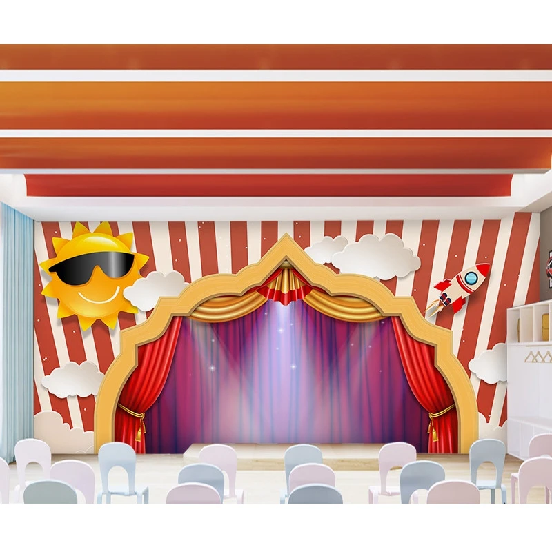 3d幼稚園ステージクリエイティブ漫画背景ダンススタジオトレーニング機関子供の日装飾壁紙 壁紙 Aliexpress
