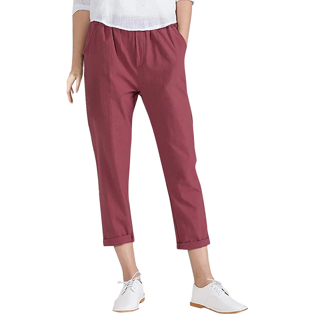 Women Autumn Summer Pants Elastic Waist Harem Shiny Sport Linen Band Pants Winter Joggers Pencil Sport Pants 808