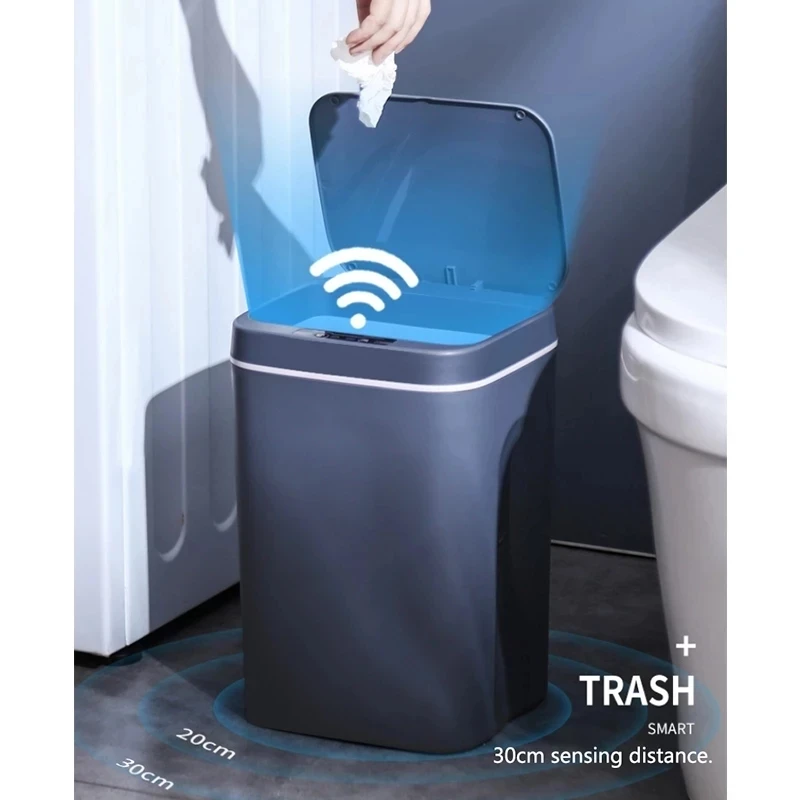 Photo Product USB Charge Intelligent Trash Can With Lid Automatic Sensor Dustbin Smart Sensor Electric Waste Bin For Kitchen Garbage Bin