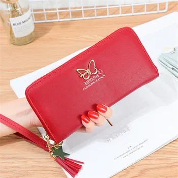 

Women Wallet Tassel Pendant Coin Faux Leather Letter Butterfly Purse Card Package Zipper Holders Clutch Lady PU Phone