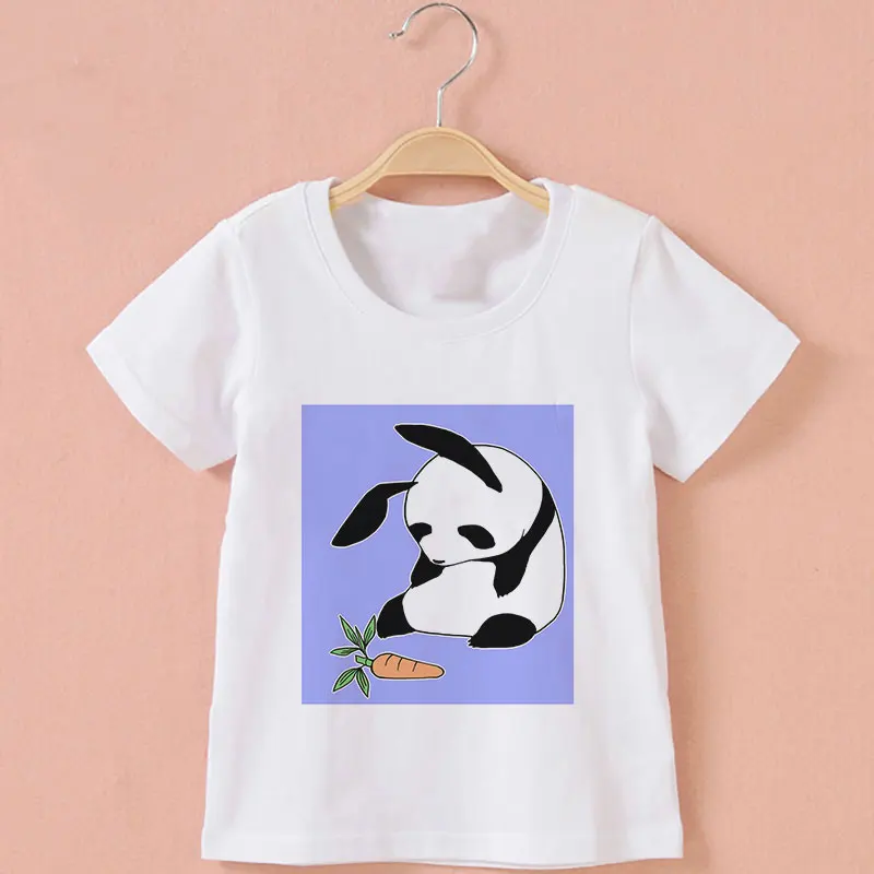 

Fashion Summer New Boys And Girls T-shirts Panda Fun Children's Clothing Painted Print Baby T-shirts Round Neck White Kids Tops