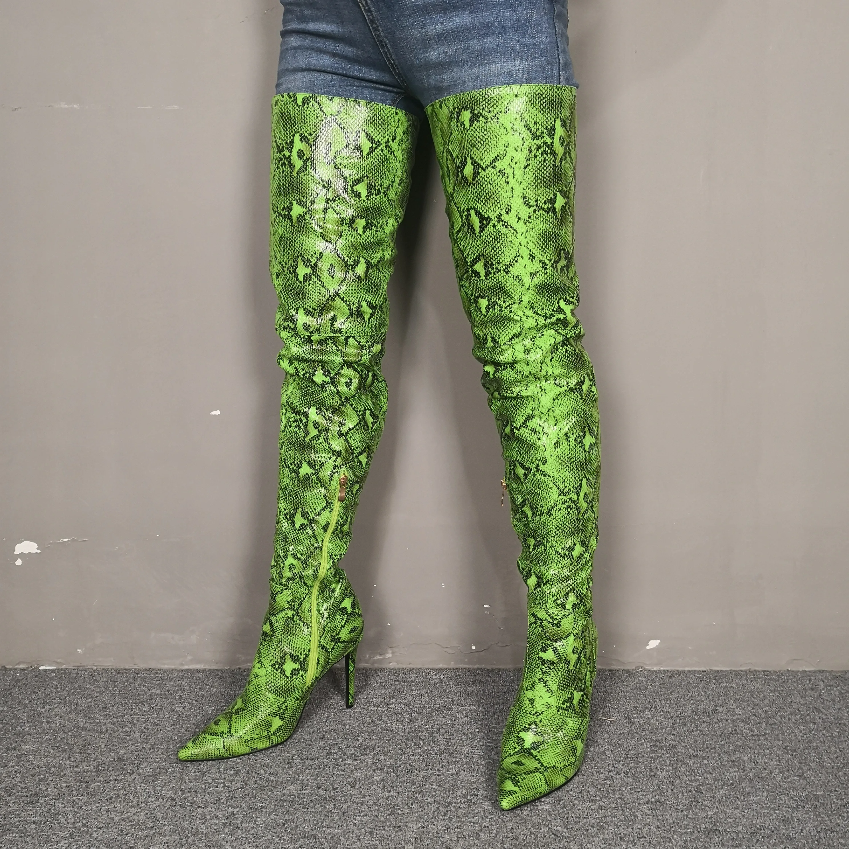 

2020 New fashion women boots sexy high heels snake print over the knee boots winter autumn woman shoes plus size 35-47