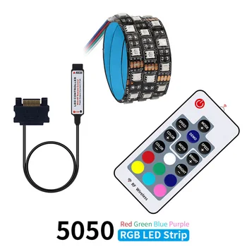 

DC 12V Sata Cable LED Strip Flexible Light 5050 RGB SMD + RF Remote Controller for PC Computer Case Decoration 50/100/150/200cm