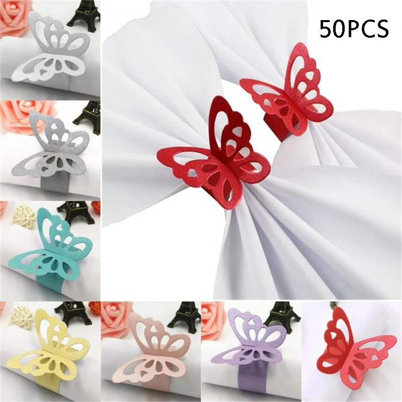 

50pcs Pearlescent Paper Butterfly Napkin Rings Weddings Party Serviette Table Decoration Favor Ring Holder Party Decoration