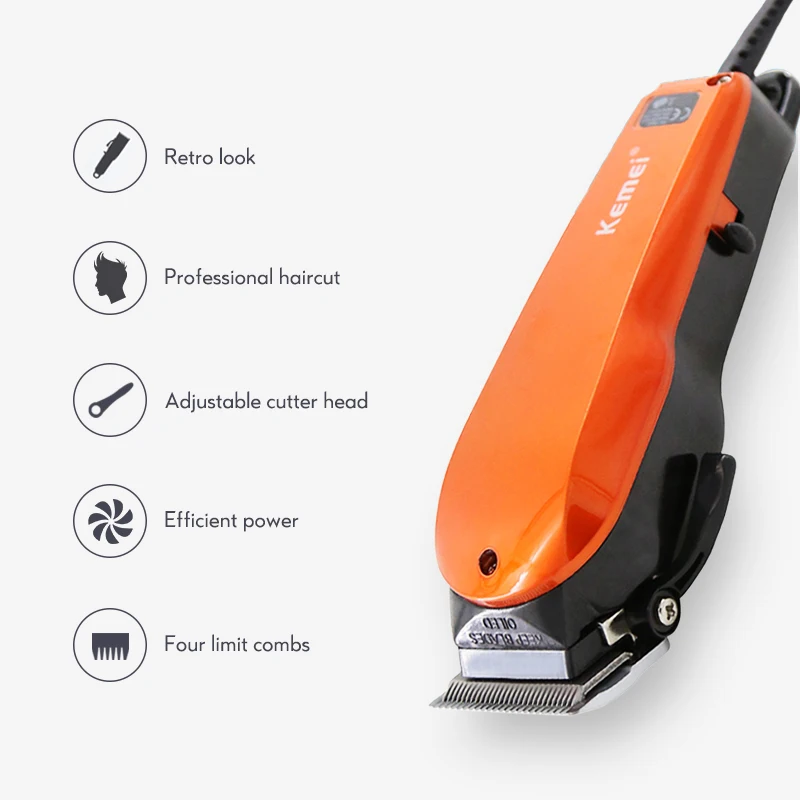 Kemei Professional Hair Clipper Adjustment Wired Blade Length Stainless Steel Hair Cutting Machine Powerful Electric Trimmer F30