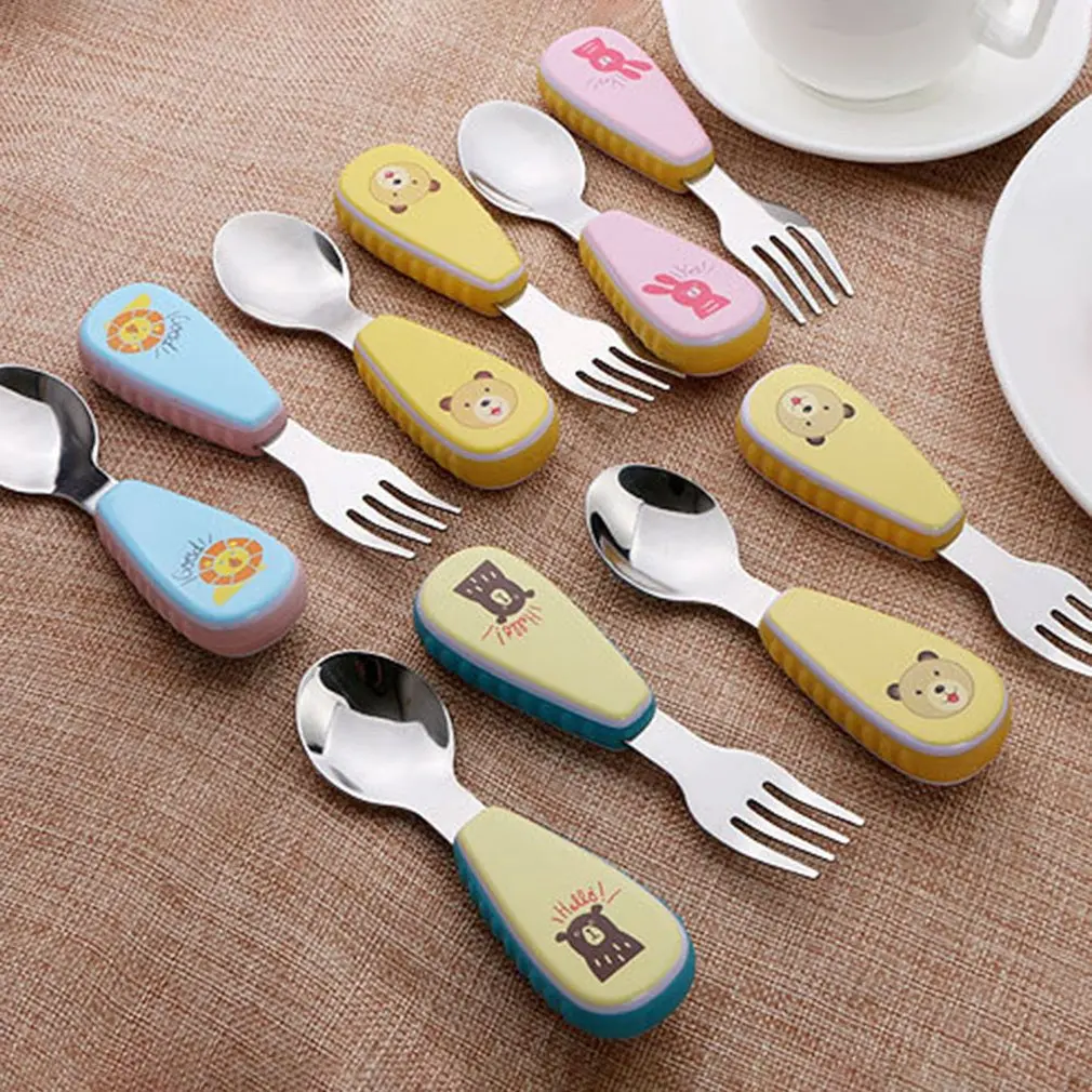 

Portable Tableware Fork Cute Two-piece Suit Children Creative Student Tableware With Anti-slip Handle