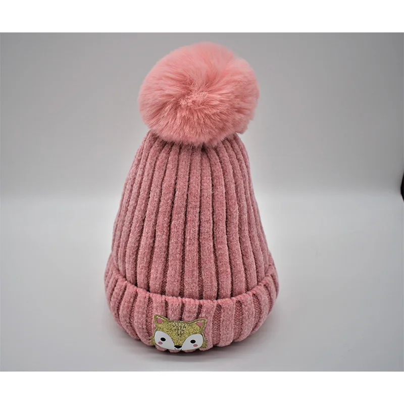 pink Зимняя шапка для детей, детские шапочки с помпоном и громоздкими шапочки для девочек и мальчиков, зимняя шапка Gorro Lana czapki zimowe dla dzieci, забавная шапка для мальчиков - Цвет: pink