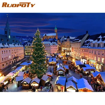 

RUOPOTY Frame Christmas Diy Painting By Numbers Kits Snow Night Landscape Canvas By Numbers Wall Artwork Diy Gift 60x75cm Arts