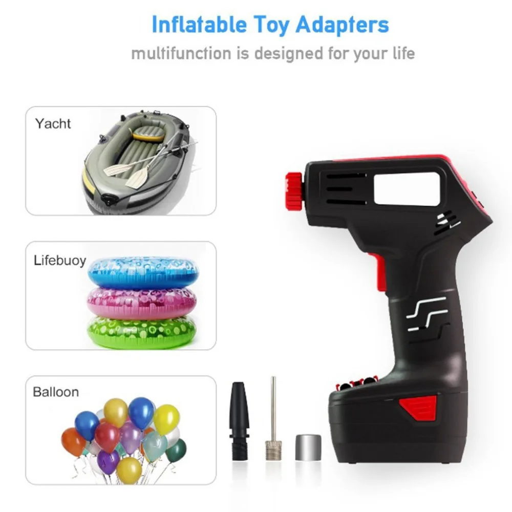

Handheld Inflator Air Compressor Kit Presta Valve Ball Needle Nozzle Pump LCD