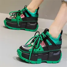 

Party Increasing Height Platform Shoe Women's Genuine Leather Round Toe Creeper Ankle Boots Thick Sole Oxfords Lace Up High Heel