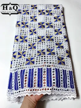 

African Dry Lace 100% Cotton Fabric High Quality 2020 Swiss Voile Lace 5 Yards With Stones Rhinestones For Wedding JY25F110
