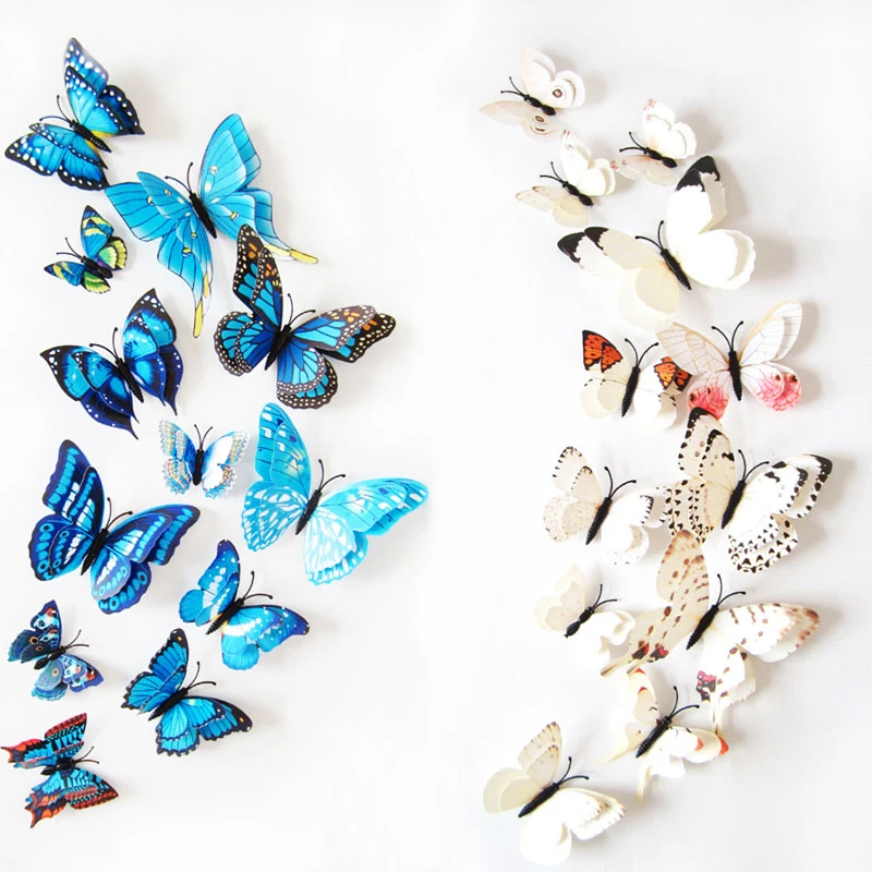 3D Doppio strato Autoadesivo della parete della farfalla Decorazione della casa Decorazione decorativa Adesivo decorativo Farfalle per il magnete del frigorifero del partito Color : Blue 
