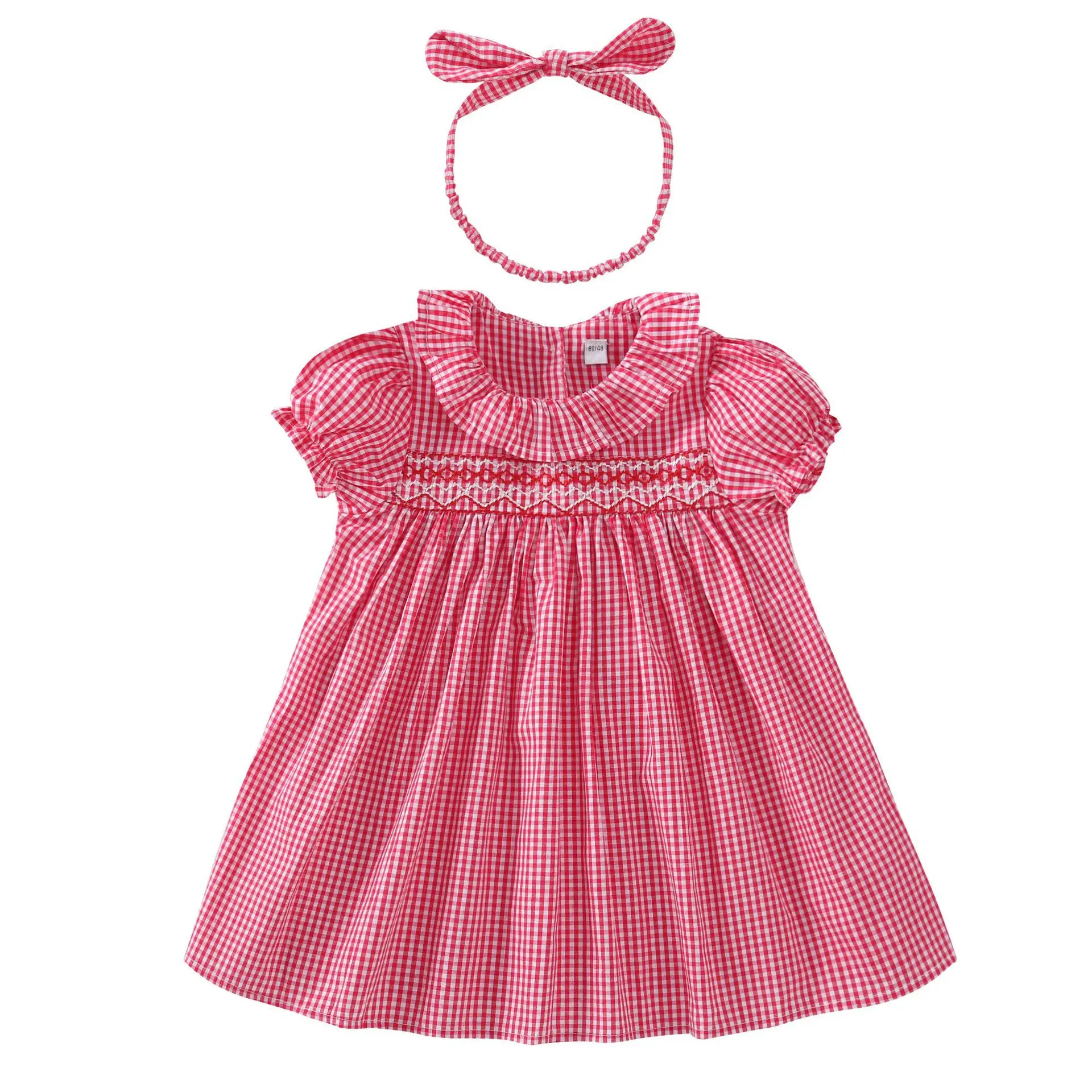 

18 Summer New Style Infant Baby Clothing Summer New Style 0-2-Year-Old Girls' Short Sleeve Shirt Plaid Dress + Hair Band