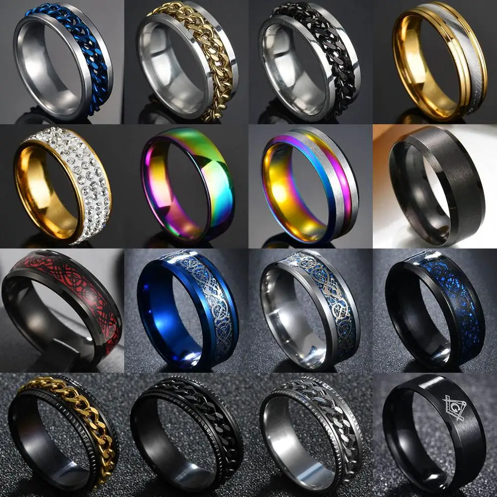 Punk Titanium Steel Roman Numeral Twist Chain Rings 6/8mm for Men