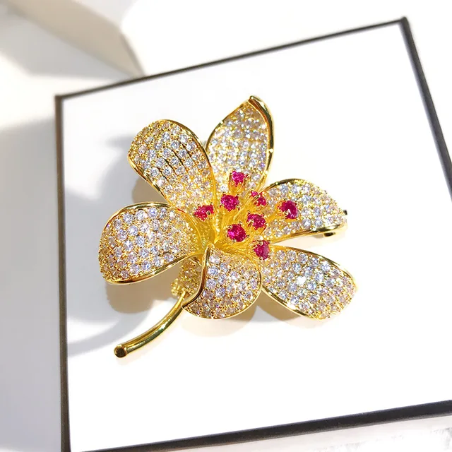 Luxury AAA Zircon Rose Sunflower Dandelion Brooches Pins Jewelry Rhinestone Cubic Zirconias Brooch for Women Wedding Bouquet Pin 23