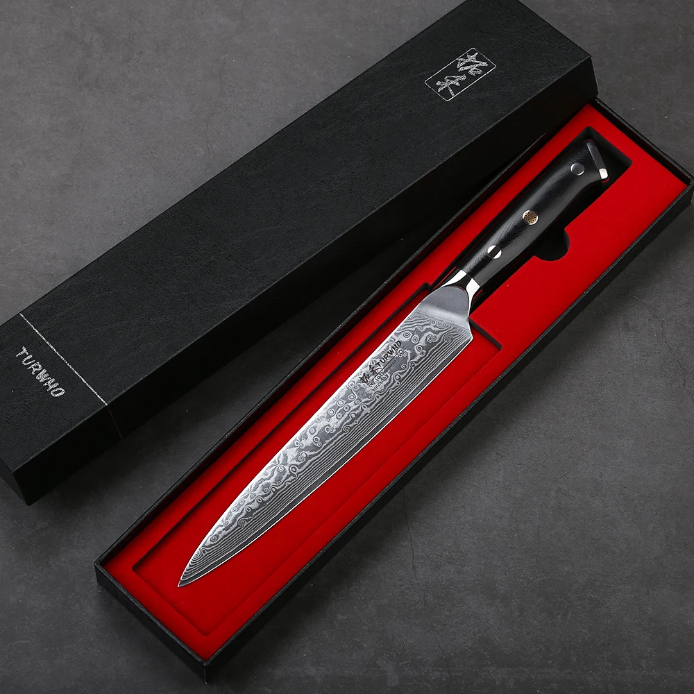 TURWHO 8 &quotдюймовый нож для нарезки японский из дамасской стали мяса Ebony G10