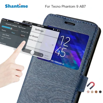 Перейти на Алиэкспресс и купить Чехол из искусственной кожи для телефона Tecno Phantom 9 AB7, флип-чехол для Phantom 9 AB7, чехол для книги с окошком обзора, мягкий силиконовый чехол из ТП...