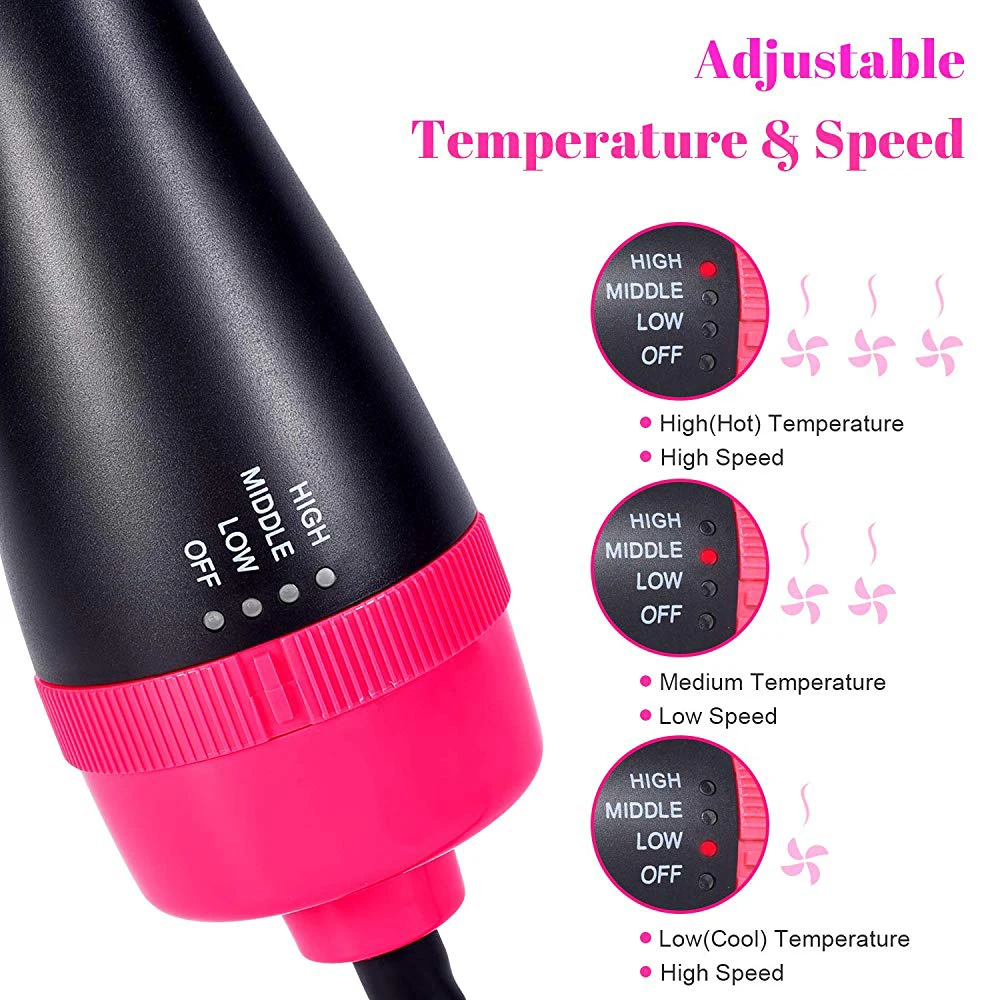 Electric Hot Air Curling Iron Comb 2 In 1 One Step Hair Dryer Brush And Volumizer Blow Straightener And Curler Salon Tools