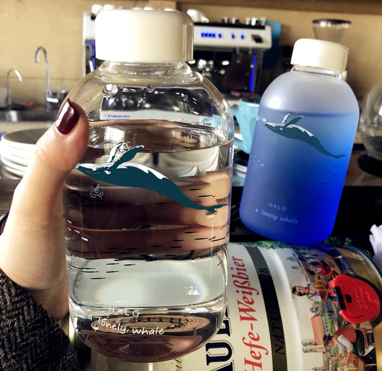 Whale Cup 600ML Frosted Glass Mup Leak-Proof Fashion Mineral Water Bottles  Drinkware Camping Travel Easy to Carry Sport Bottle