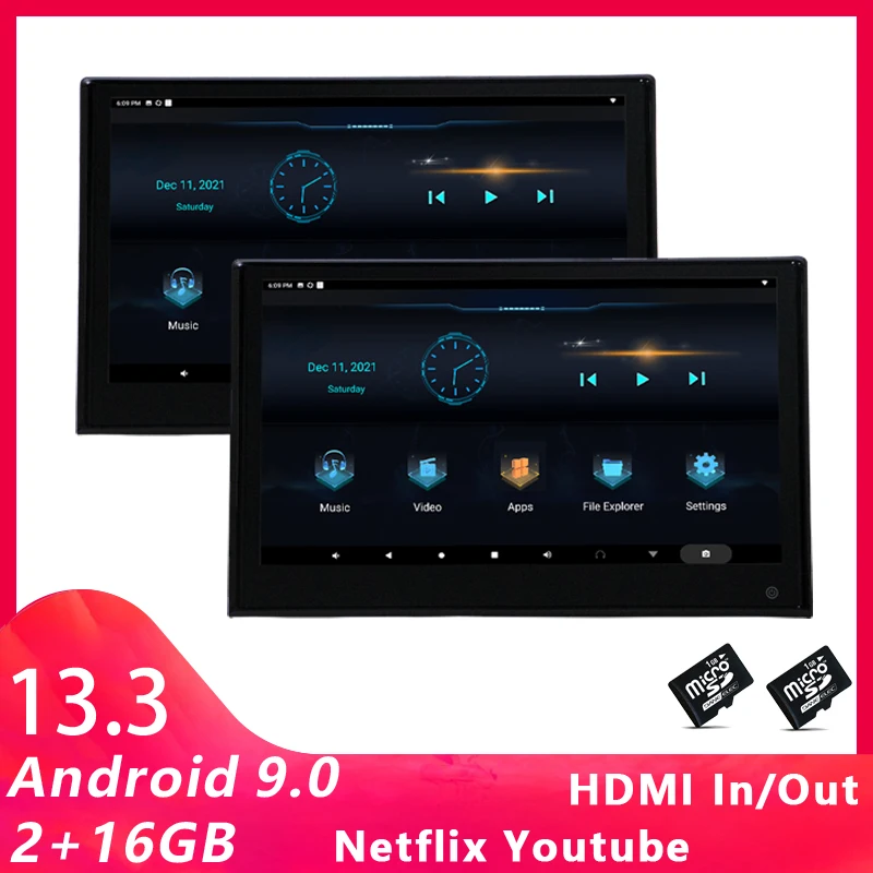4K Android 9 0 Автомобильный подголовник монитор сенсорный экран 1080P 12/13 дюйма 2 + 16 ГБ