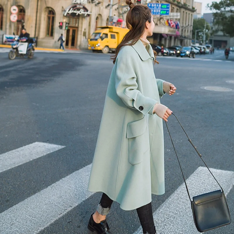 pregnant women woolen coat fashion Korean spring and autumn new long paragraph loose large size woolen cloak coat - Color: green