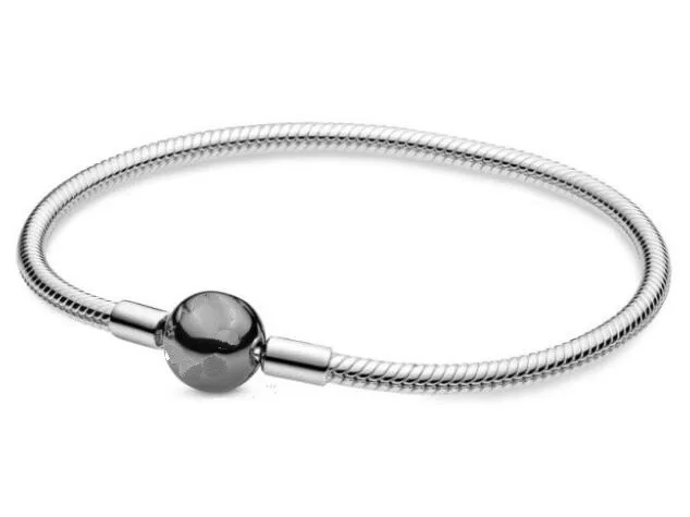 

Original 925 Sterling Silver Bracelet Moments Oxidised Ball Clasp Snake Chain Bangle Fit Bead Charm Diy Fashion Jewelry