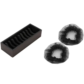 

2Pcs Nylon Mesh Stretchy Ballet Bun Hair Covers Hairnet Black for Woman & 1x 10 Slot Jewelry Display Box Bracelet Holder