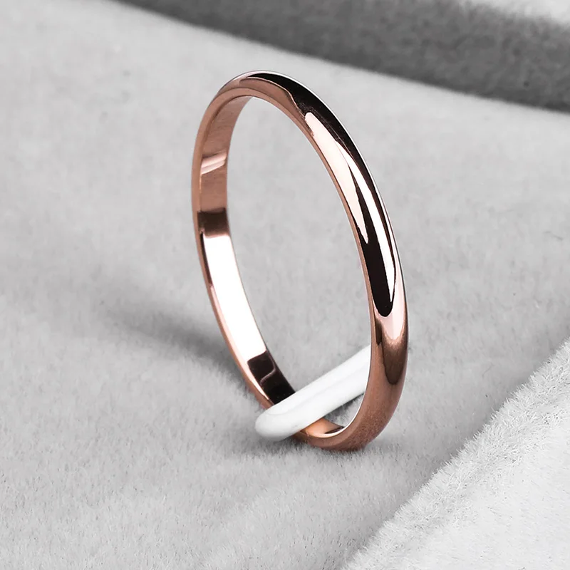 

Jomx 2 mm Titanium Steel Rose Gold Anti-allergy Smooth Simple Wedding Couples Rings Bijouterie for Woman Gift