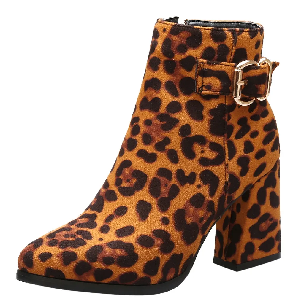 SAGACE/Модные женские ботинки на высоком квадратном каблуке на молнии с леопардовым принтом; замшевые удобные высокие ботинки с леопардовым принтом