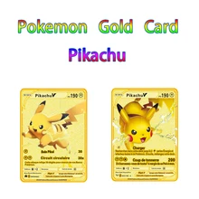 Pikachu Tarjeta de Metal dorada Pokemon Vmax V GX EX oro brillante Gameboy equipo luchando orden serie regalos para los niños