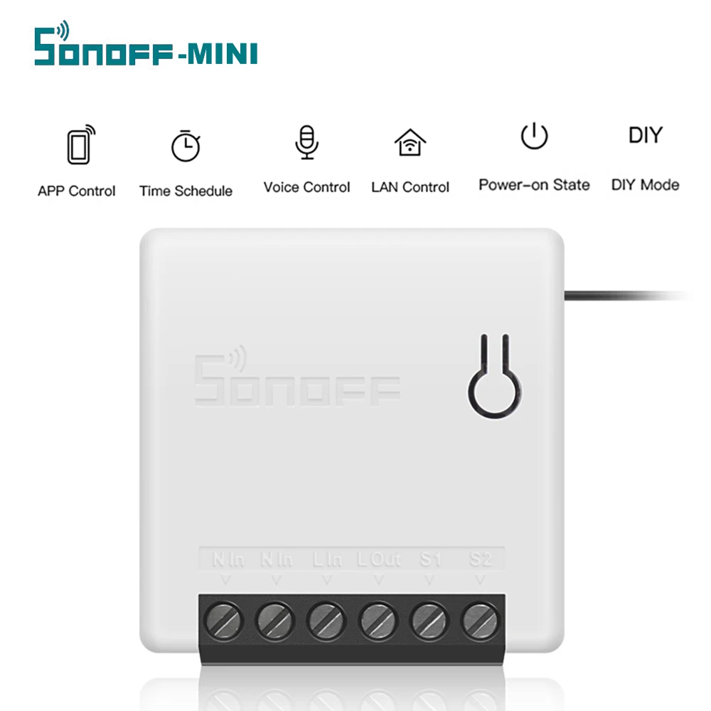 10 шт. SONOFF Профессиональный умный мини двухходовой Интеллектуальный переключатель мини и компактный светодиодный светильник переключатель AC100-240V 10 А макс