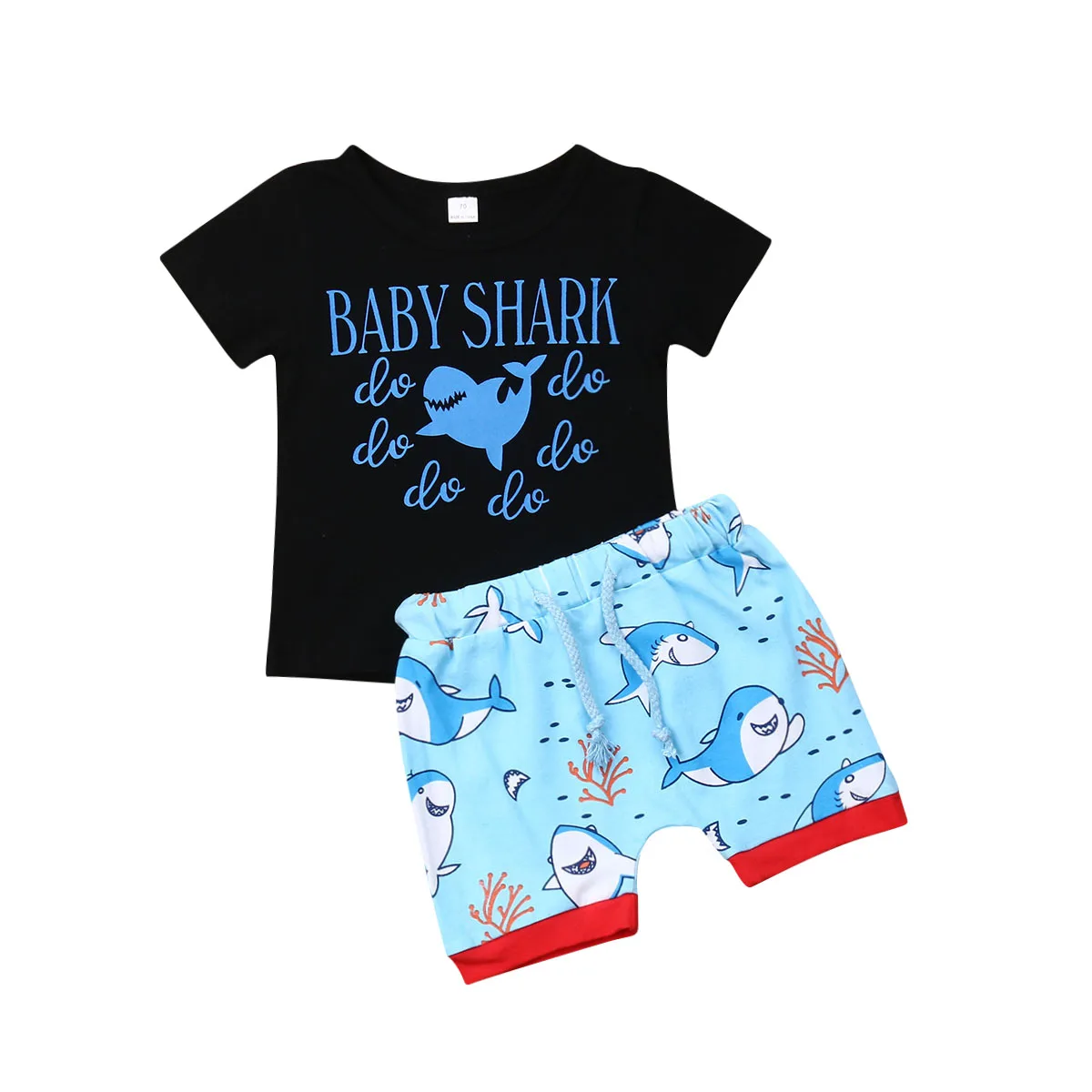 2019 Summer Toddler Kid Baby Shark Boy 2pcs Outfit Tops T-Shirt Tee Shorts Pants Clothes Beach Casual Set 1-3T |