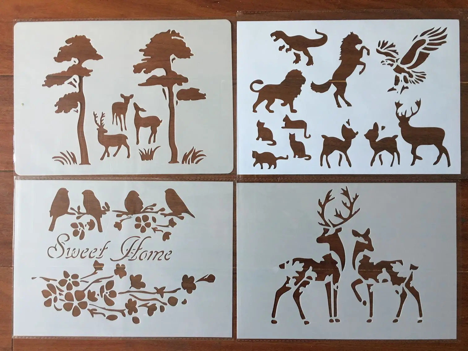 

4pcs / set A4 Animal sika deer bird Stencils Painting Coloring Embossing Scrapbook Album Decorative Template