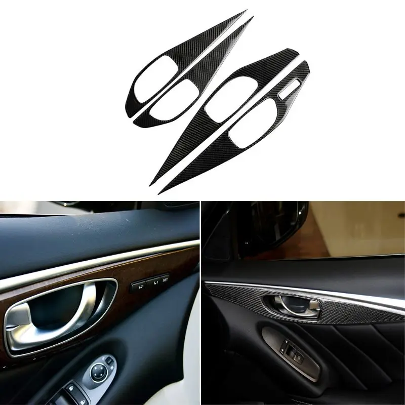 Real Carbon Fiber Inner Door Handle Bowl Cover Trim For Infiniti Q50/Q50L 13-18