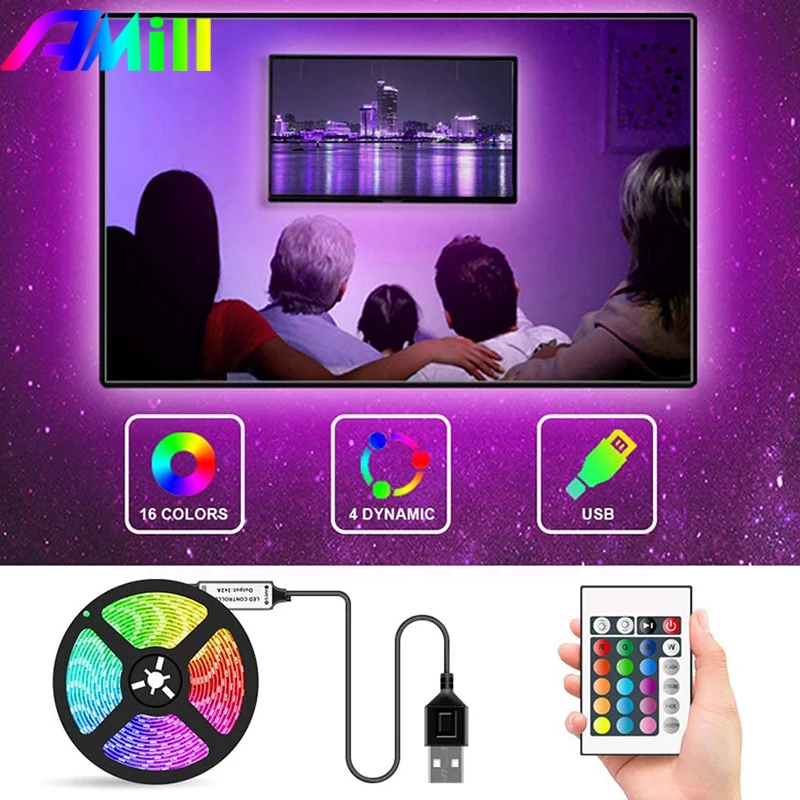 

Xams 20M RGB 5050 TV Backlight LED USB Powered TV Ambilight SMD For 24-60 Inch TV Mirror PC 2M 5M Remote Control Led Strip Light