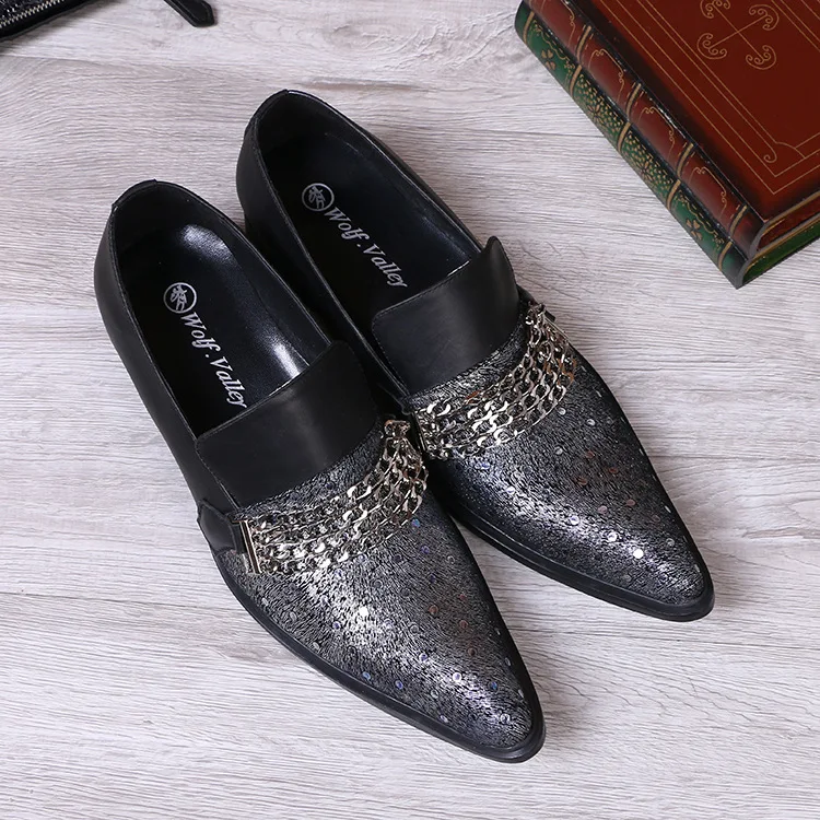 

Chaussure Men Shoes Loafers Genuine Leather Slip-on Pointed Toe British Style Loafers