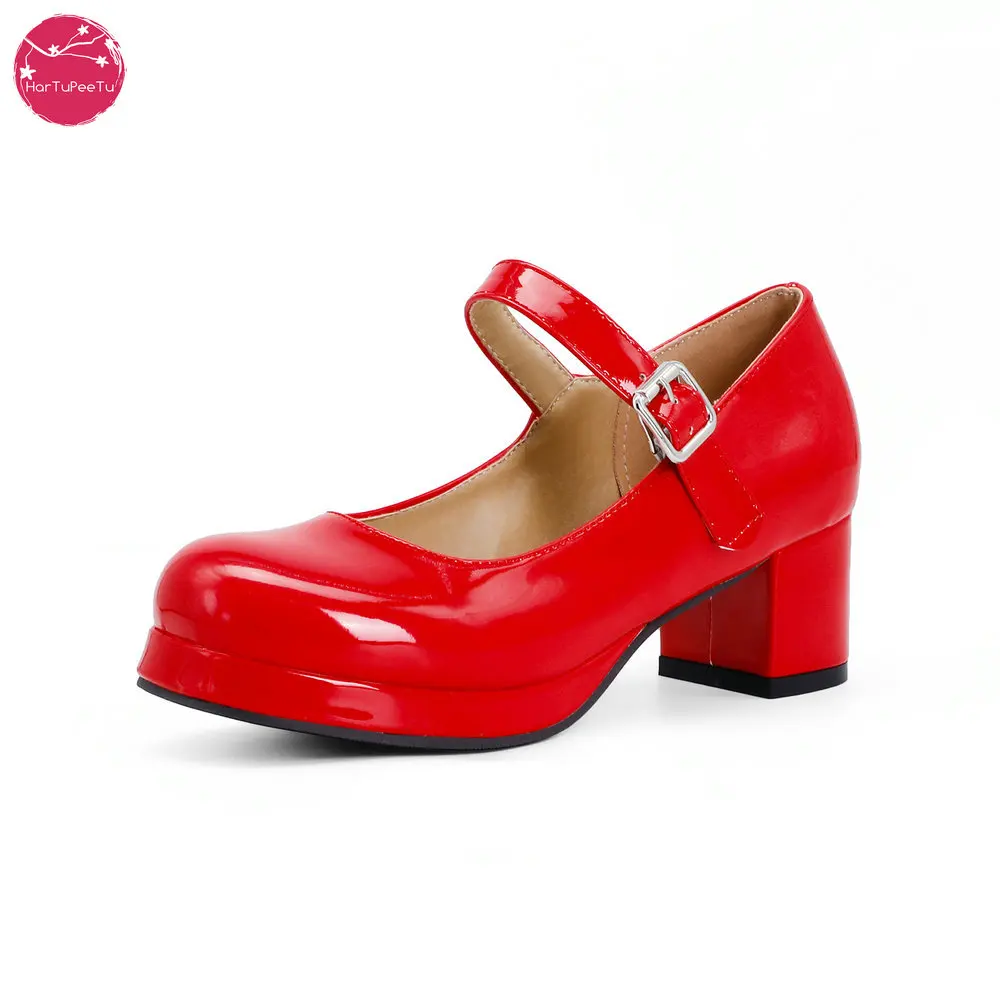 Bridal Wedding Large Size Sweet Girls Red Black Buckle Decoration Casual Mary Janes Platform Shoes Women Gothic Style