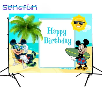 

XQ0234 Jungle theme Beach Swimming Mickey Backdrop Custom Children Birthday Photography Background Photo Booth Banner Vinyl