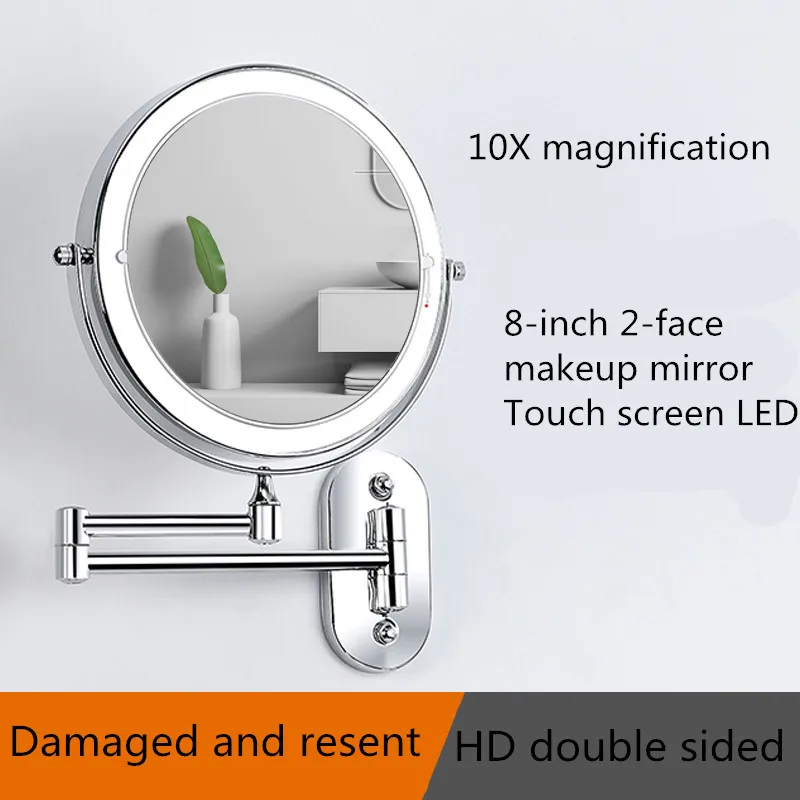 8 дюймов Led макияж зеркало 10X увеличение сенсорный яркий регулируемый зеркала для ванной комнаты металлический двухсторонний настенный изящный зеркало