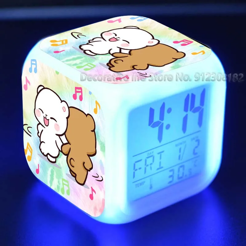 Panda Bear Couples Alarm Clocks Cartoon Print Led Desk Clock Lovers Digital Clock with Date Thermometer Cute Birthday Gifts 4
