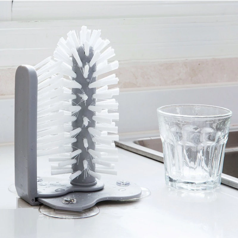 2PCS Cup Scrubber Glass Cleaner Bottles Brush Drink Mug Wine Suction