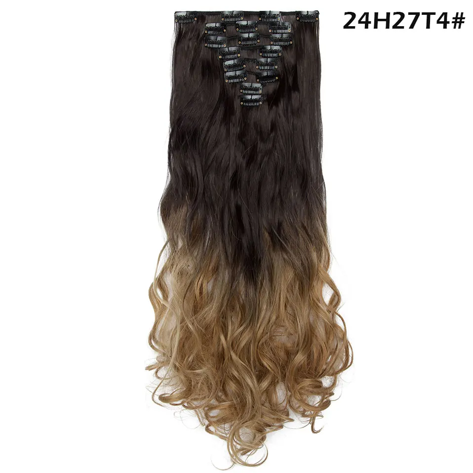 Snoilite 41 цвет волосы на заколках 1" 24" длинные волосы на заколках для наращивания натуральные синтетические волосы для женщин 180 г - Цвет: 24H27T4