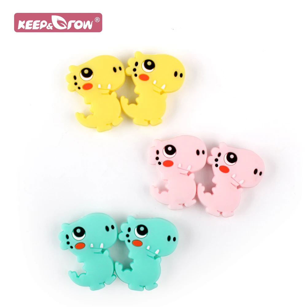 

3pcs Silicone Pacifier Beads Dinosaur Cartoon Shape DIY Teether Chain Pearl Rodents Dummy Food Grade Baby Oral Care Products