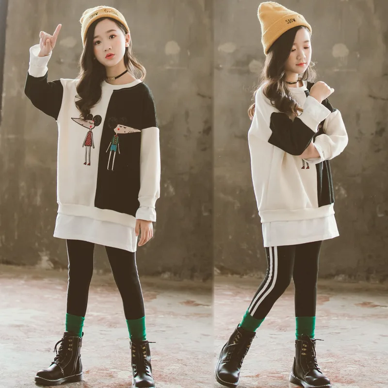 

Kids Hoodie Teenager Children Sweatshirts for Girls Tops 4 6 8 10 12 Year Autumn Winter Warm Hoodie Causal Cartoon Sweatshirt